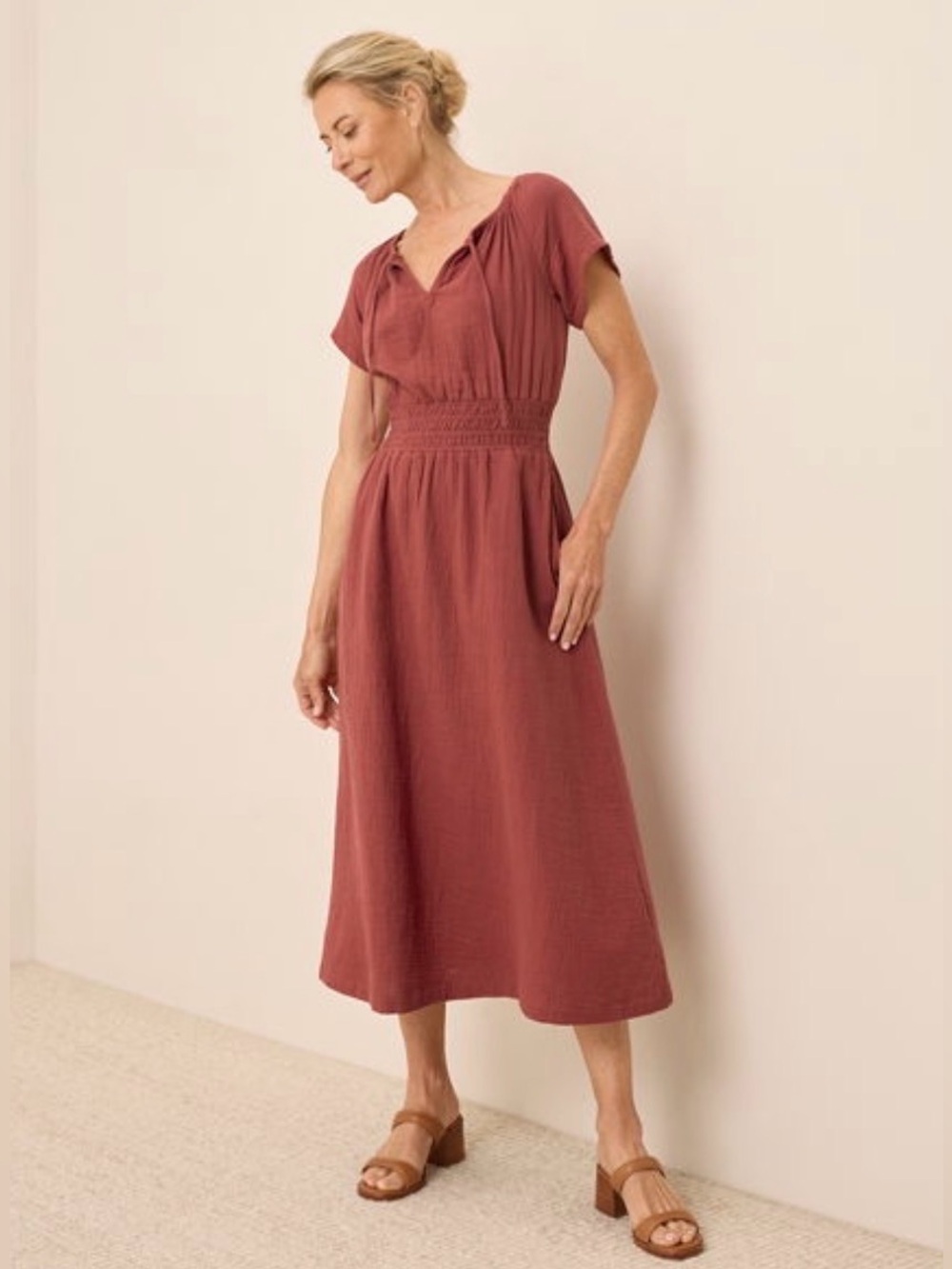 Pact Women's Coastal DoubleGauze Boho Midi Dress, Size S